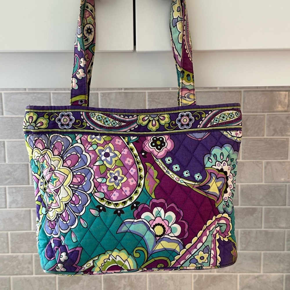 Vera Bradley Purple Paisley Shoulder Bag Small Tote Vintage Retired 8x11”